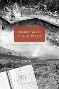 Black and White book cover of archaeologist at a dig site for unearthing the Polynesian past 
