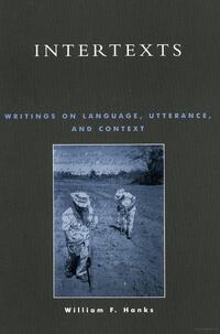 Grey book cover with blue square of people working in the field called intertexts
